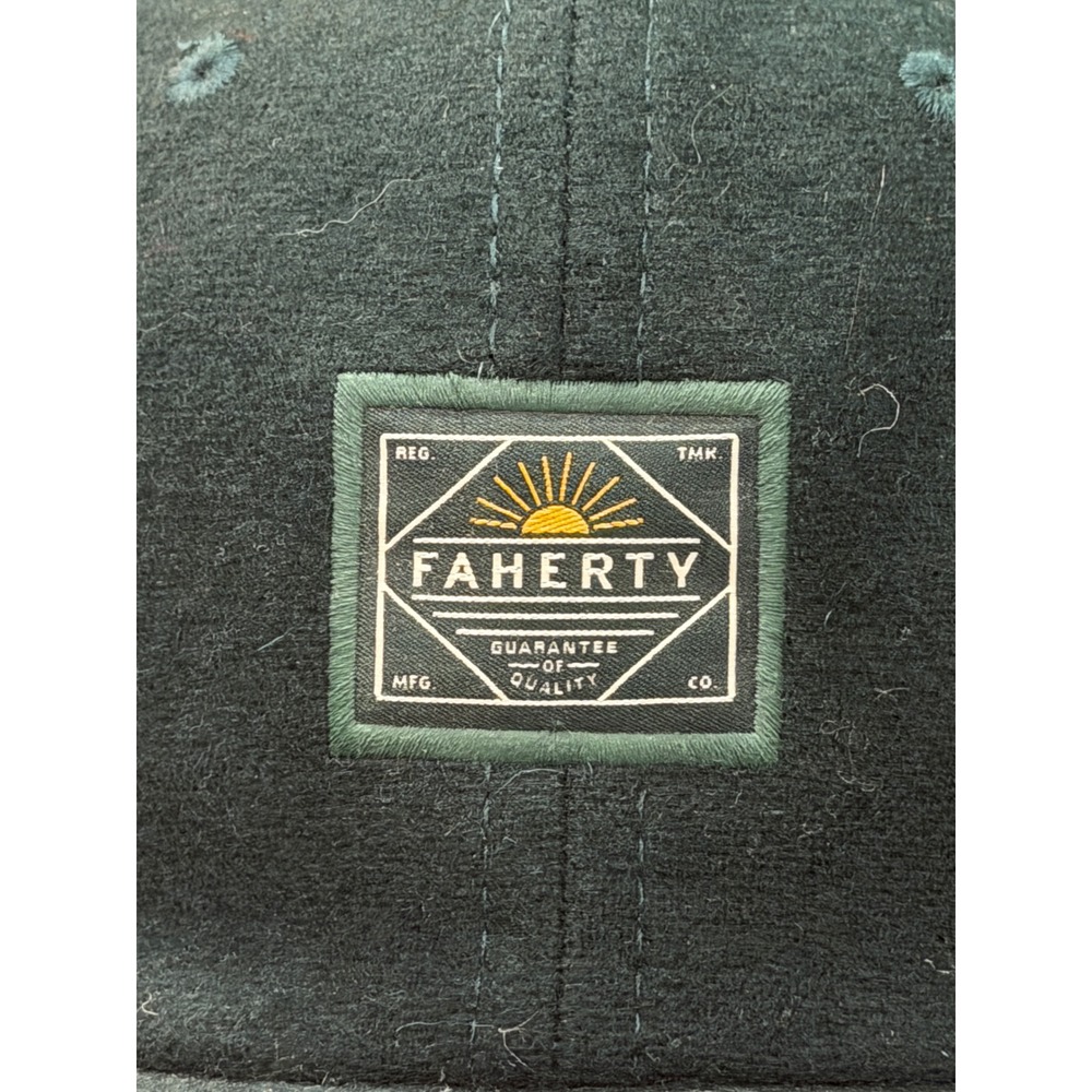 Faherty Brand Wool Blend Baseball Cap Forest Green Leather Strap Hat